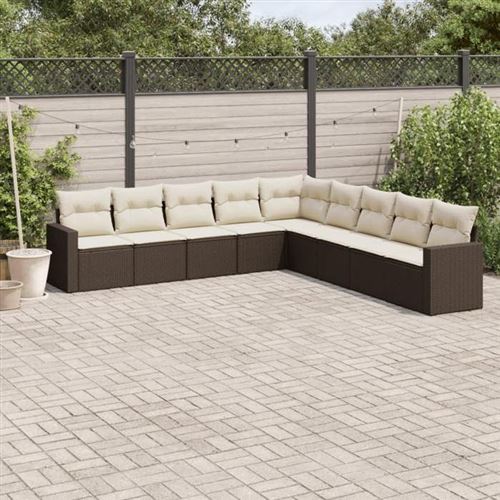 Non Communiqué Marron Vidaxl Salon De Jardin Avec Coussins 9 Pcs, Canapés De Terrasse, Ensemble De Meubles De Patio, Mobilier D'extérieur, 3219083