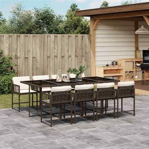 Non Communiqué Marron Vidaxl Ensemble À Manger De Jardin Et Coussins 9 Pcs Poly Rotin 3211461