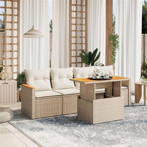 vidaXL - Salon de jardin modulable - Résine tressée - 5 pièces - Beige - Image 2