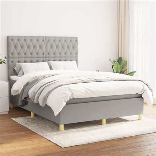 vidaXL Sommier à lattes de lit avec matelas Gris clair 140x200cm Tissu3142577