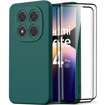 Coque + 2 Verres Trempés pour Xiaomi Redmi Note 14 Pro 5G (pas pour 4G) - Silicone Anti-Rayures Effet Mat Vert Nuit - BOOLING - 1