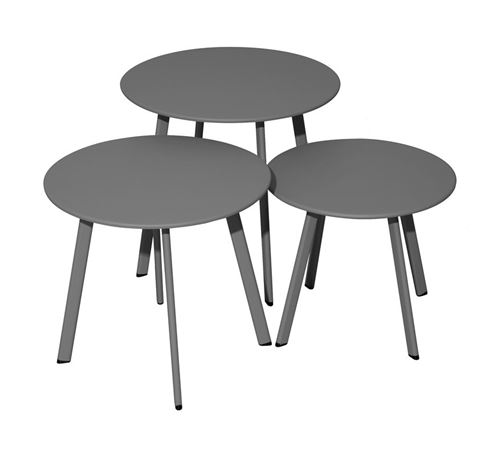 PROLOISIRS Lot 3 tables basses Massaï en acier - diamètre 40/45/50 cm - graphite