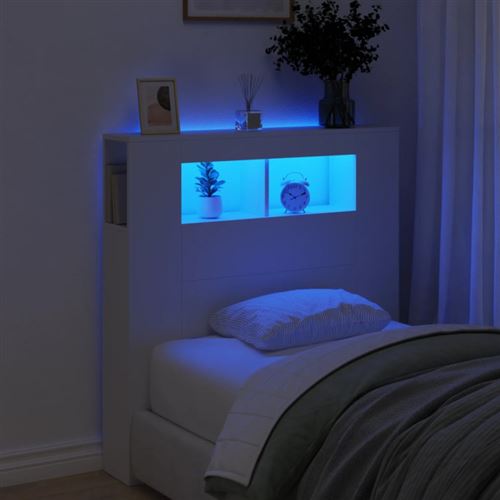 vidaXL Tête de lit à LED blanc 100x18,5x103,5 cm bois d'ingénierie