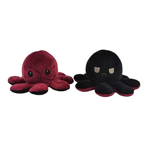 Peluche de Poulpe Réversible Doux 17cm-Rouge et Noir