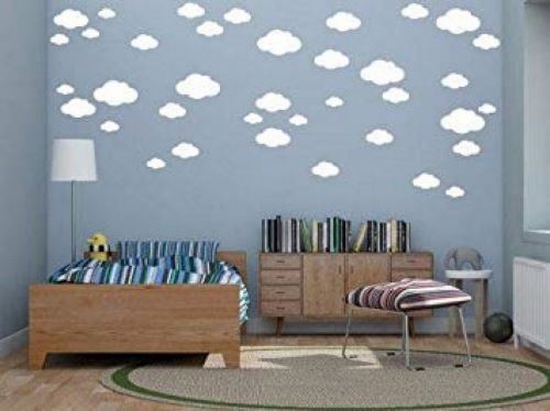 HOMEMANIA Sticker Cloud - Nuages ​​- pour les enfants - Mur - Blanc en Vinyle, 35 x 0,15 x 20 cm