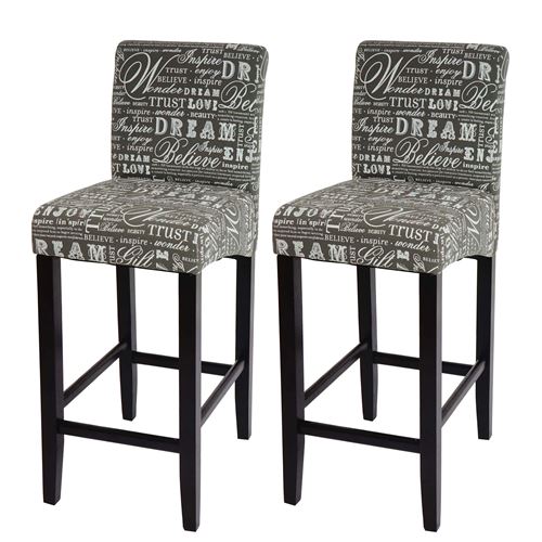 Mendler 2X Tabouret de Bar HWC-C33, Chaise Bar - &eacute;criture, Gris, Pieds fonc&eacute;s, Tissu