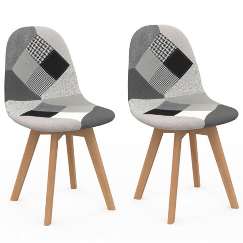 Lot de 2 chaises SARA motifs patchworks noirs, gris et blancs