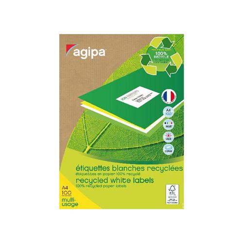 Agipa Etiquette Multi-Usage, Recyclé, 210 X 297 Mm, Blanc