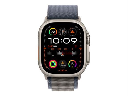 Apple Watch Ultra 2 - 49 mm - titane - montre intelligente avec Boucle Alpine - textile - bleu - taille du bracelet : M - 64 Go - LTE, Wi-Fi, Bluetooth, UWB - 4G - 61.4 g - démo