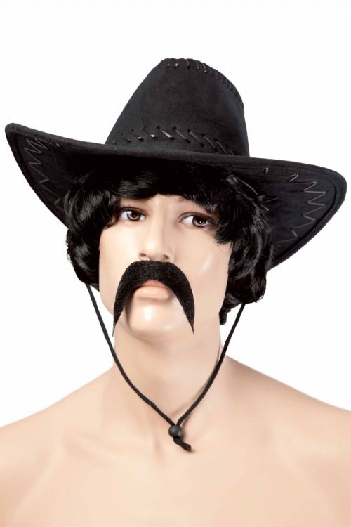 Chapeau imitation nubuck cow boy avec surpiqures - noir