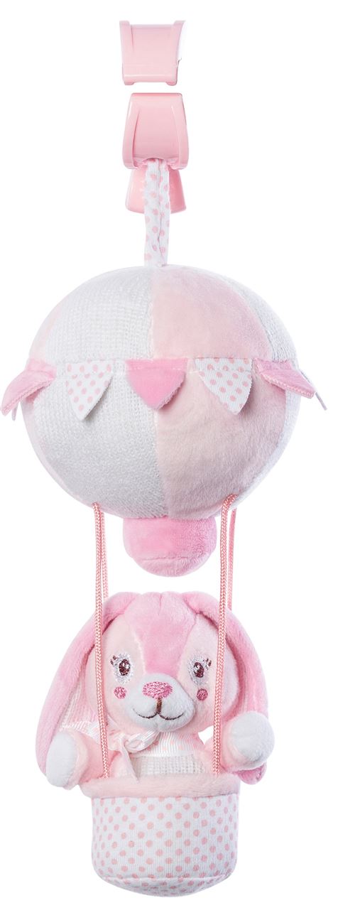 Saro figure suspendue montgolfière avec hochet lapin rose