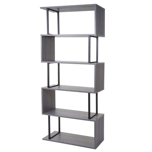 Bibliothèque MENDLER HWC-A27 183x80cm structure 3D 5 niveaux gris
