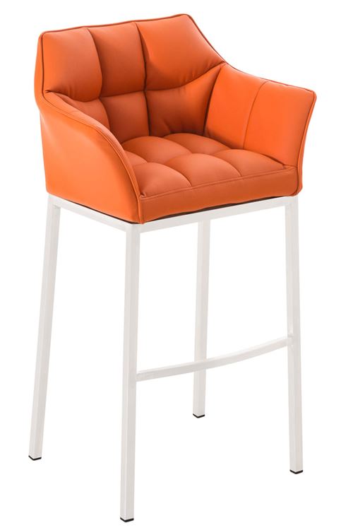 Tabouret de bar Damaso en Similicuir avec assise rembourrée - Piètement Blanc - Siège Orange