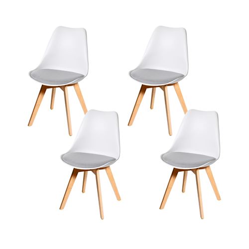 4x chaise de salle à manger MENDLER HWC-E53 tissu gris blanc pieds clairs
