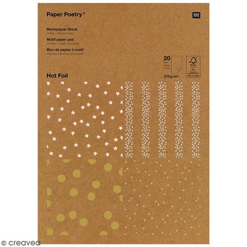Bloc papier kraft - Pois dorés et argentés - 21 x 29,5 cm - 20 feuilles