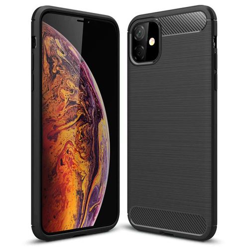 Coque iPhone 11 Silicone, Noir Silicone TPU Souple, Housse Protection Fibre de Carbonne Ultra-Mince Anti-Rayures Antichoc - Noir