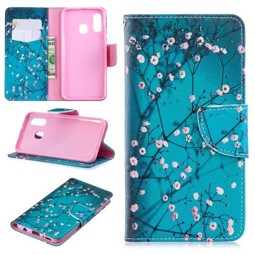 Etui en PU impression de motifs arbre avec des fleurs pour votre Samsung Galaxy A40