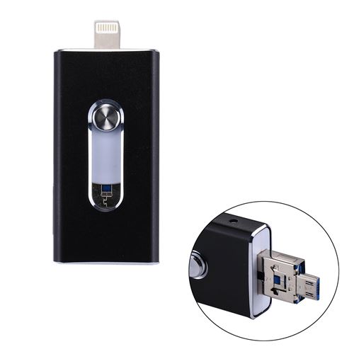 (#19) RQW-02 3 in 1 USB 2.0 & 8 Pin & Micro USB 16GB Flash Drive, for iPhone & iPad & iPod & Most Android Smartphones & PC Computer(Black)