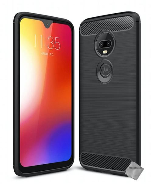 Housse etui coque silicone gel carbone pour Motorola Moto G7 + verre trempe - NOIR - htdmobiles