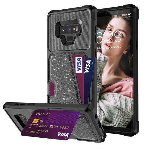 Etui en PU paillettes avec fentes pour cartes noir pour votre Samsung Galaxy Note9 N960