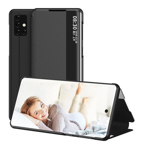 Étui Portefeuille pour Samsung Galaxy A51 en Cuir à Rabat Antichoc avec Fenêtre d’affichage intelligente - Noir