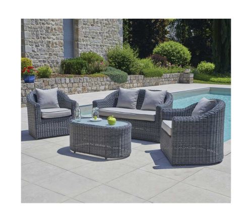 Salon de jardin en aluminium / résine tressée, coloris gris -PEGANE-