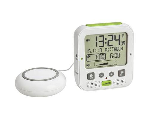 TFA-Dostmann Boom haute performance Radio réveil avec vibreur, plastique, blanc, 11 x 6 x 12 cm