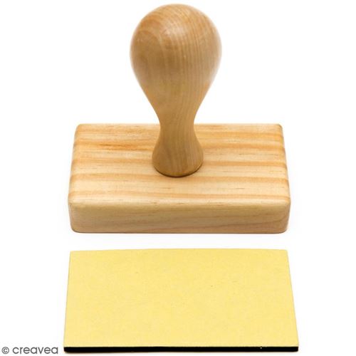 Poignée tampon bois - Base rectangulaire de 8 x 4,3 cm