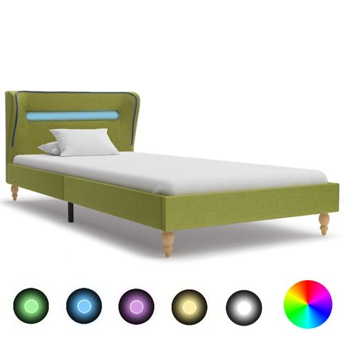 Cadre de lit avec LED Vert Tissu 90 x 200 cm