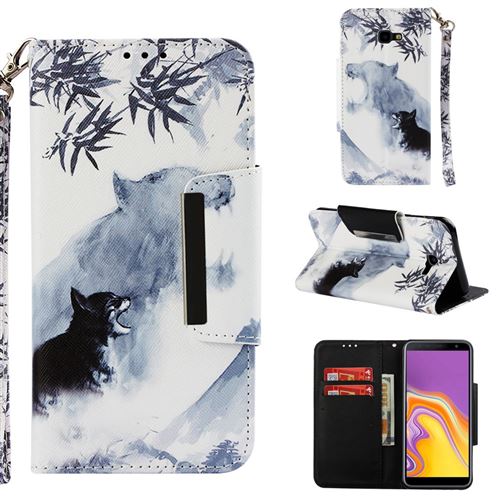 Etui en PU impression de motifs animal hurlant pour votre Samsung Galaxy J4 Plus/J4 Prime