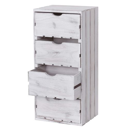 Commode MENDLER HWC-C62, 4 tiroirs, 70x32x26cm blanc shabby