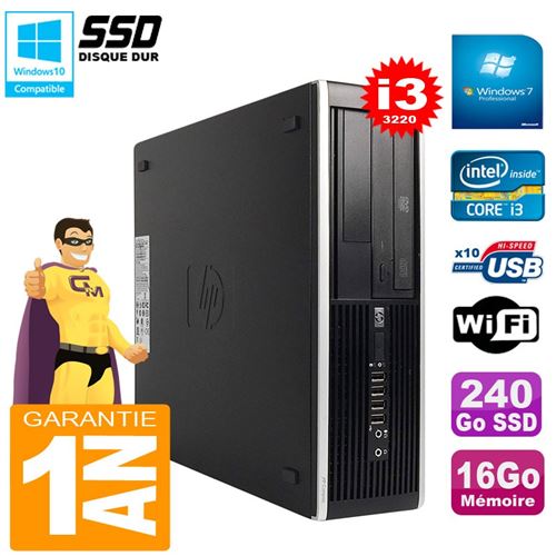 Pc hp compaq pro 6300 sff i3-3220 ram 16go disque 240go ssd graveur dvd wifi w7