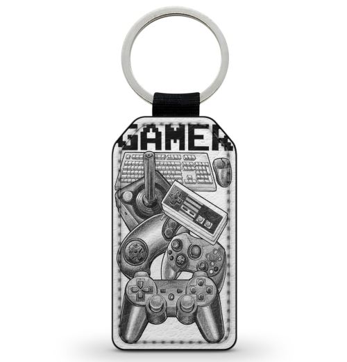 Porte-Cle Noir en Simili Cuir Leather Gamer Joystick Platform Consoles de jeux