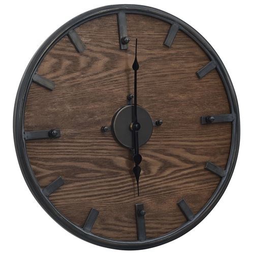 vidaXL Horloge murale Marron et noir 45 cm Fer et MDF