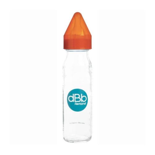 DBB REMOND Biberon Verre 240 Ml Regul'air Tétine Non Silicone - System Orange Translucide - S/Bte