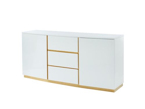 Buffet FERIHANE- 2 portes et 3 tiroirs - MDF et Acier - Blanc