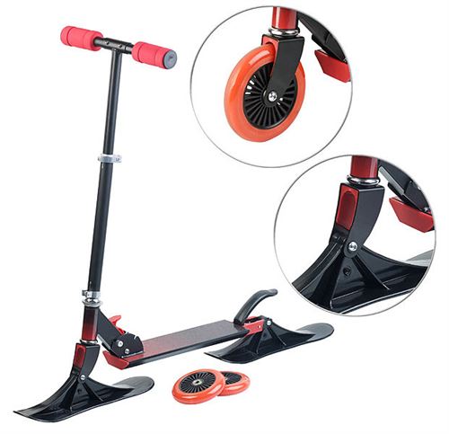 Trottinette des neiges pliable 2 en 1 pour enfant RS-100, avec patins et roues 125 mm