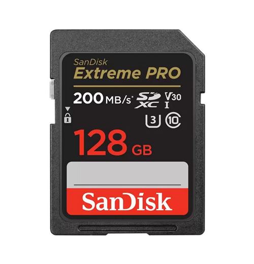 Carte mémoire SDXC SanDisk Extreme PRO 128 Go jusqu'à 170 Mo/s, Classe 10, U3, V30, 4K UHD