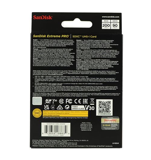 SanDisk SDXC 128 Go Extreme Pro (Class 10, U3) - Lecteurs et cartes  mémoires