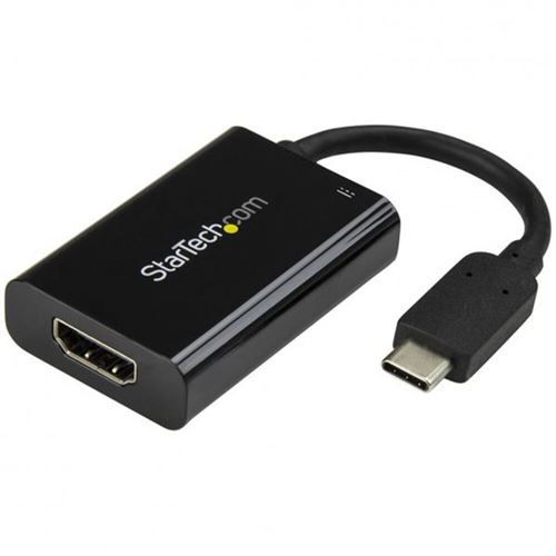 StarTech.com USB-C naar HDMI video adapter met USB Power Delivery - USB Type-C naar HDMI converter Thunderbolt 3 compatibel 4K 60Hz - wit externe video-adapter - zwart