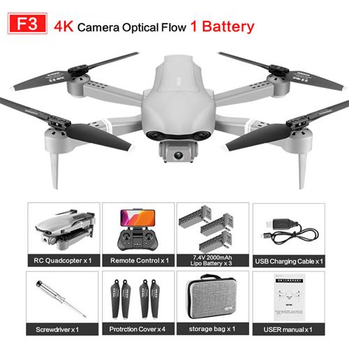 Drone à flux optique F-3 avec double caméra 4K HD pliable quadrirotor RC WIFI FPV RC - Multicolore