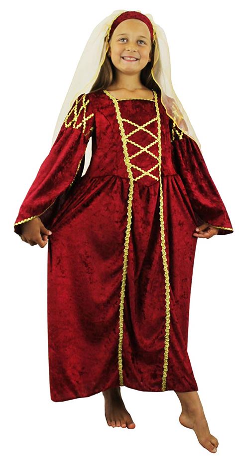 Costume de princesse médiévale ILOVEFANCYDRESS. Robe en velour + Coiffe muni d'un voile. ( 9-10 ans )