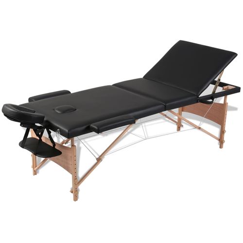 Inklapbare massagetafel 3 zones met houten frame (zwart)