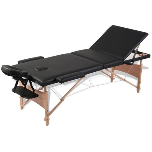 Vidaxl Noir Table Pliable De Massage 3 Zones Avec Cadre En Bois - Image 1