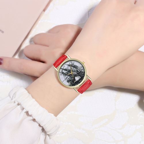 Bracelet en cuir montre à quartz montre simple montre pour homme illustration de commerce extérieur explosion de méduses T63-Arouge