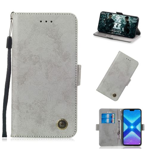 Etui en PU style vintage gris pour votre Huawei Honor 8X/Honor View 10 Lite