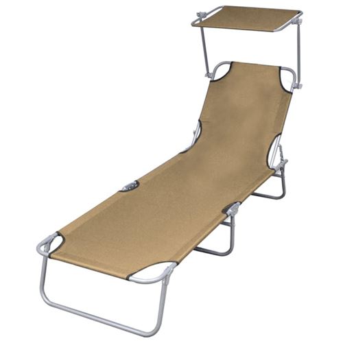 Vidaxl Taupe Chaise Longue Marron En Acier H. 27 Cm L. 189 Cm Non Empilable Pliable - Image 1
