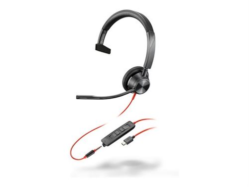 Poly Blackwire 3315 - Blackwire 3300 Series - Micro-Casque - Sur-Oreille - Filaire - Jack 3,5Mm, Usb-C - Noir - Certifié Uc
