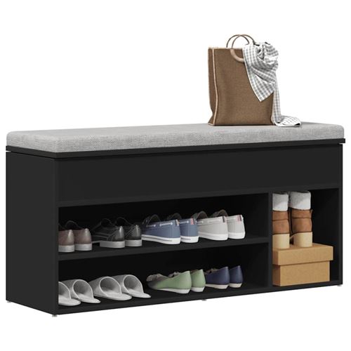Banc à chaussures noir 102x30,5x45 cm bois d ingénierie