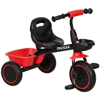 Tricycle Pour Enfant évolutif Avec Siège Réglable - Pédales - 2 Paniers Ceinture Pour Enfant De 2 A 5 Ans Rouge Et Noir